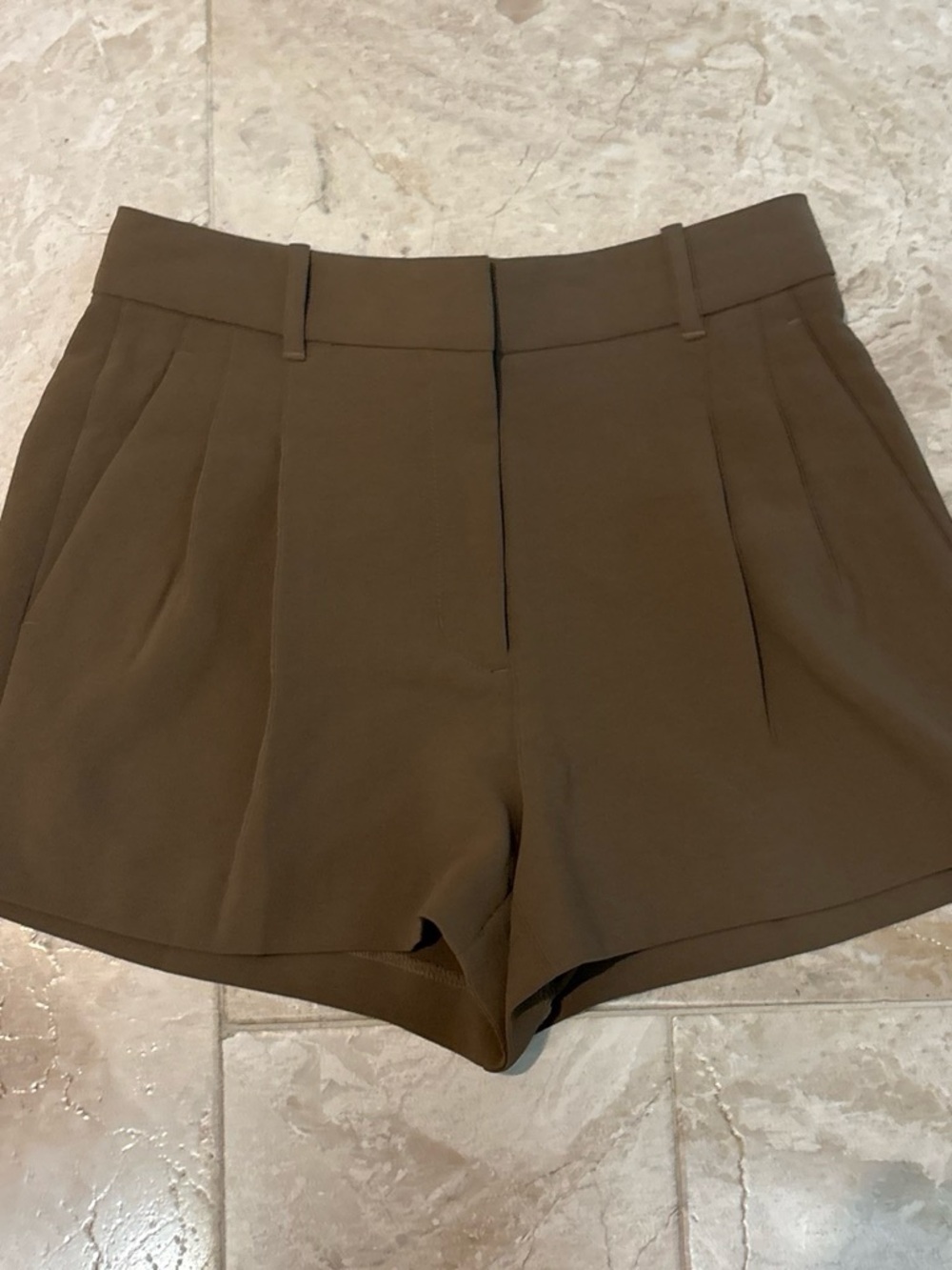 Aritzia High-Waist Pleated Shorts in Brown